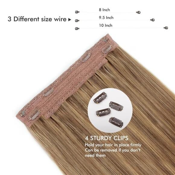 Fish Line Hair Extensions, Chestnut Brown w/Dark Blonde Highlights 22 Inch 100 G - Picture 4 of 7